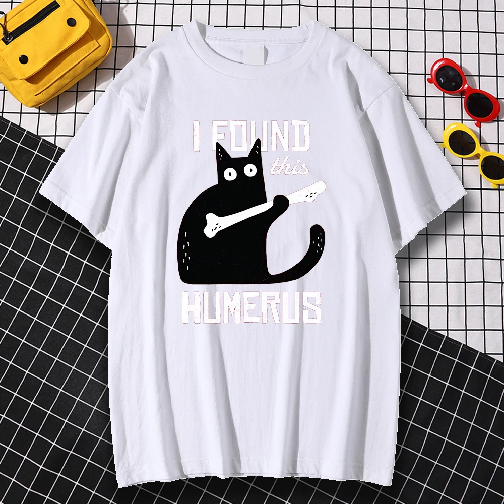 

Black Cat Holding A Bone Prints Tshirts Mens Traveling Clothes Oversize Pattern Streetwear Casual Home Kohpweran Graphic