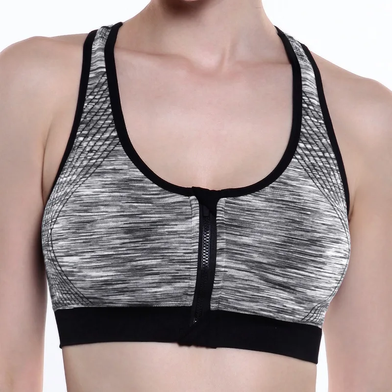 

Women Zipper Sports Bras Gym Jogging Running Sports Tops Yoga Wear Push Up Shockproof Underwear Chest Pad Female Sport Bra