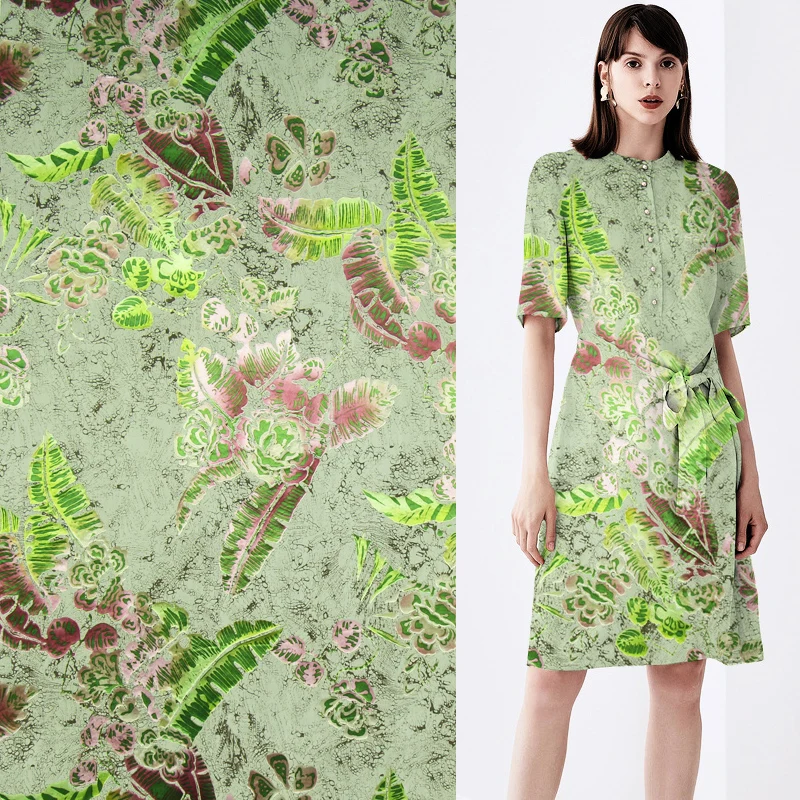 

Floral and Green leaves design silk burnt-out fabric silk blended fabric,SBO074