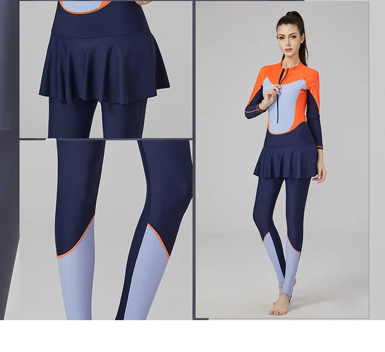 

Muslim long-sleeved trousers one-piece skirt swimsuit women's surfing diving suit plus size swimwear sunscreen jellyfish suit
