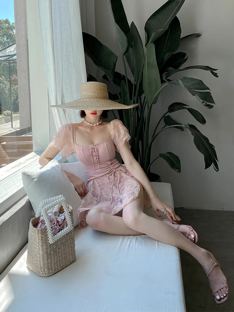 

One Piece Swimsuit Korean Style Plus Size Swimwear Dress Women 2021 Beach Lovely Swimming Suit For Ladies Bathing Cute Surfing