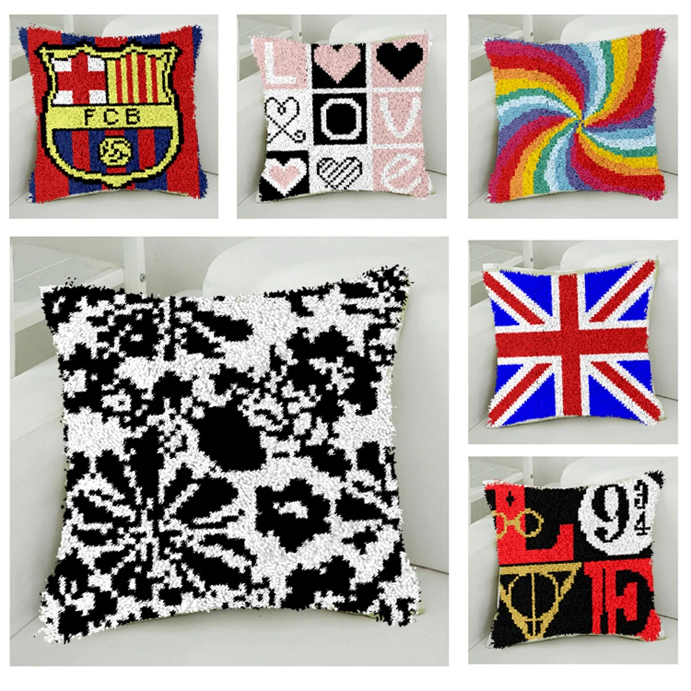 Juego de hilo de ganchillo sin terminar, kit de gancho de pestillo de almohada, patr&oacute;n de decoraci&oacute;n, tela de cuadr&iacute;cula preimpresa, impresi&oacute;n a Color xx5-0