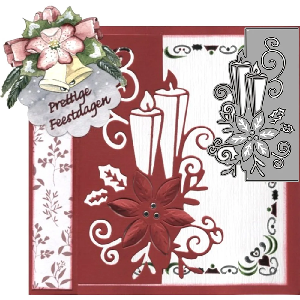 Рождественская кружевная рамка цветок свеча металлические режущие штампы для DIY