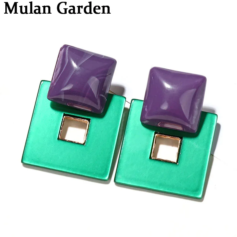 Модные квадратные зеленые акриловые серьги M & G для женщин Простые висячие из