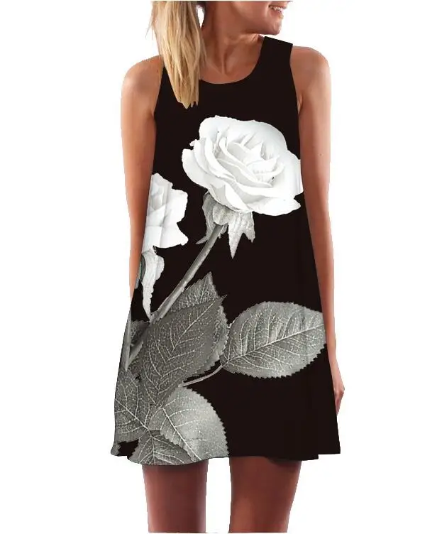 

Summer New Women Fashion 3D Print Animal Peacock Dress Sleeveless Pleated Sexy O Neck Beach Skater Vest Dress