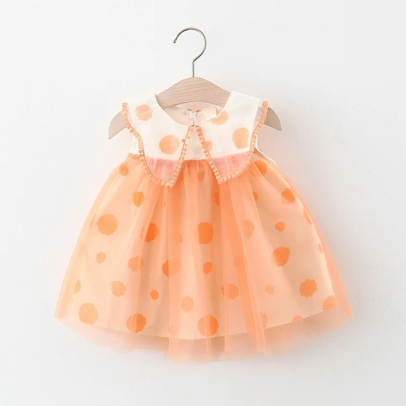 Милое модное летнее платье без рукавов в горошек для маленьких девочек xian nv qun