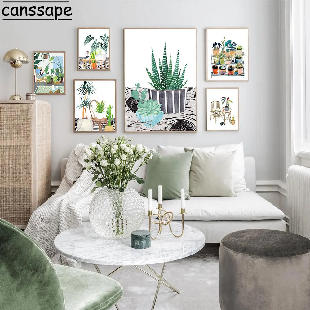 Картина на холсте с растениями кактусами настенные художественные принты