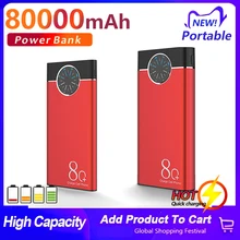 80000mAh Power Bank Portable MobilePhone Fast Charging External Battery with LED Light Roulette Display PoverBank for Smartphone