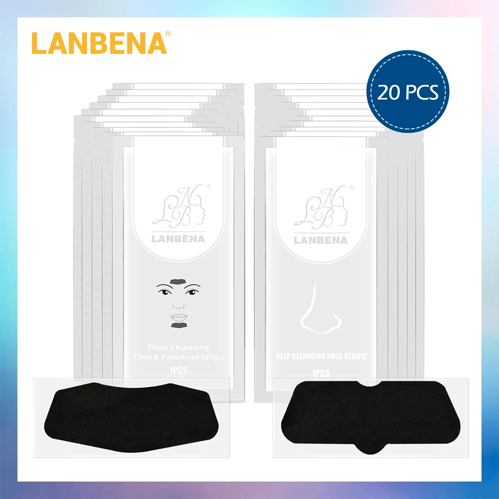 LANBENA, маска для удаления черных точек, Маска Для Носа+ подбородок, лоб, черная маска для головы, лечение акне, полоска пор, черная маска, пилинг, уход за кожей, 20 шт