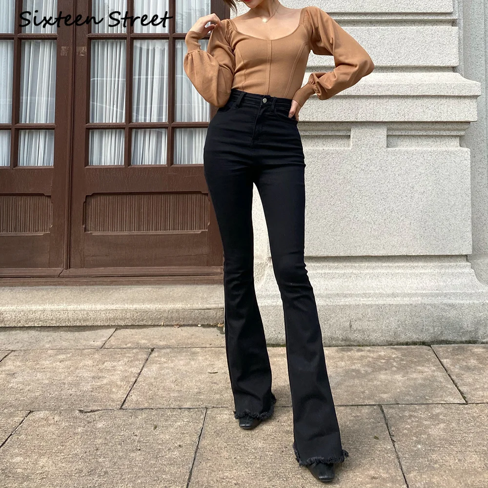 

Vintage High Waisted Black Flared Denim Jeans Femme Trousers Elastic Slim Pants Women Y2k Aesthetic Fashion Spring New 2021