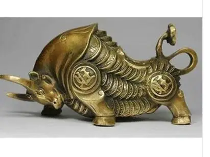 

WHOLESALE FACTORY DECORATION CRAFTS BRASS ORIENTAL COLLECTION CHINESE FORTUNE BRASS BULL STATUE 19.5X9.5X10CM