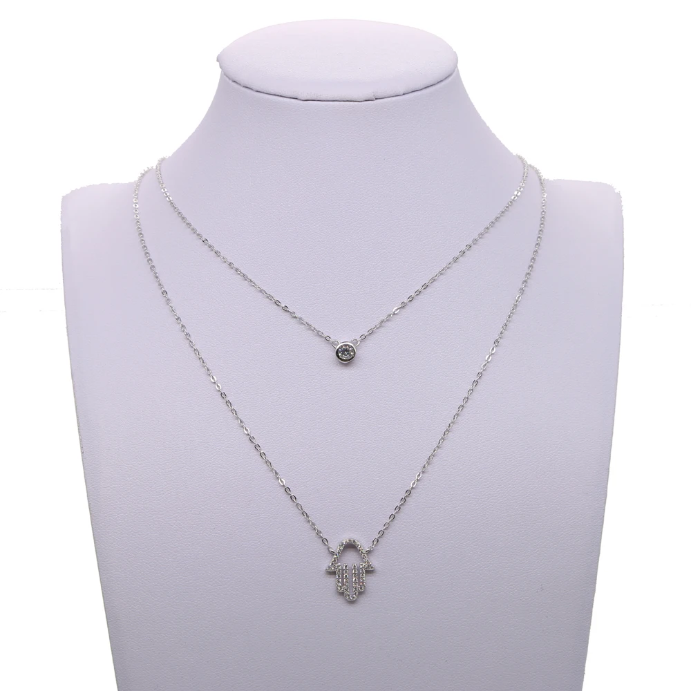 Новинка модное крошечное изящное ручное Хамса Двухслойное одно cz колье ожерелье