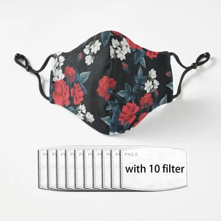 

Маска Senpai для взрослых и мужчин, пылезащитная моющаяся многоразовая дышащая маска с красными розами и цветочным узором, для езды на открыто...