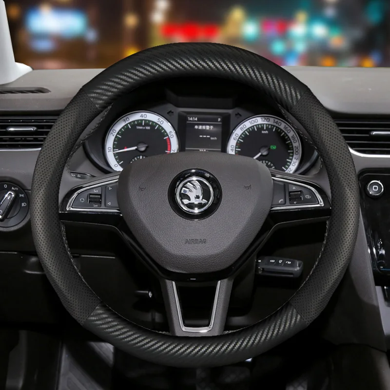 color 2 Чехол на руль из натуральной кожи для skoda superb 2 3 octavia 2 a5 fabia 1 karoq rapid, Yeti Kodiaq - Название цвета: color 2