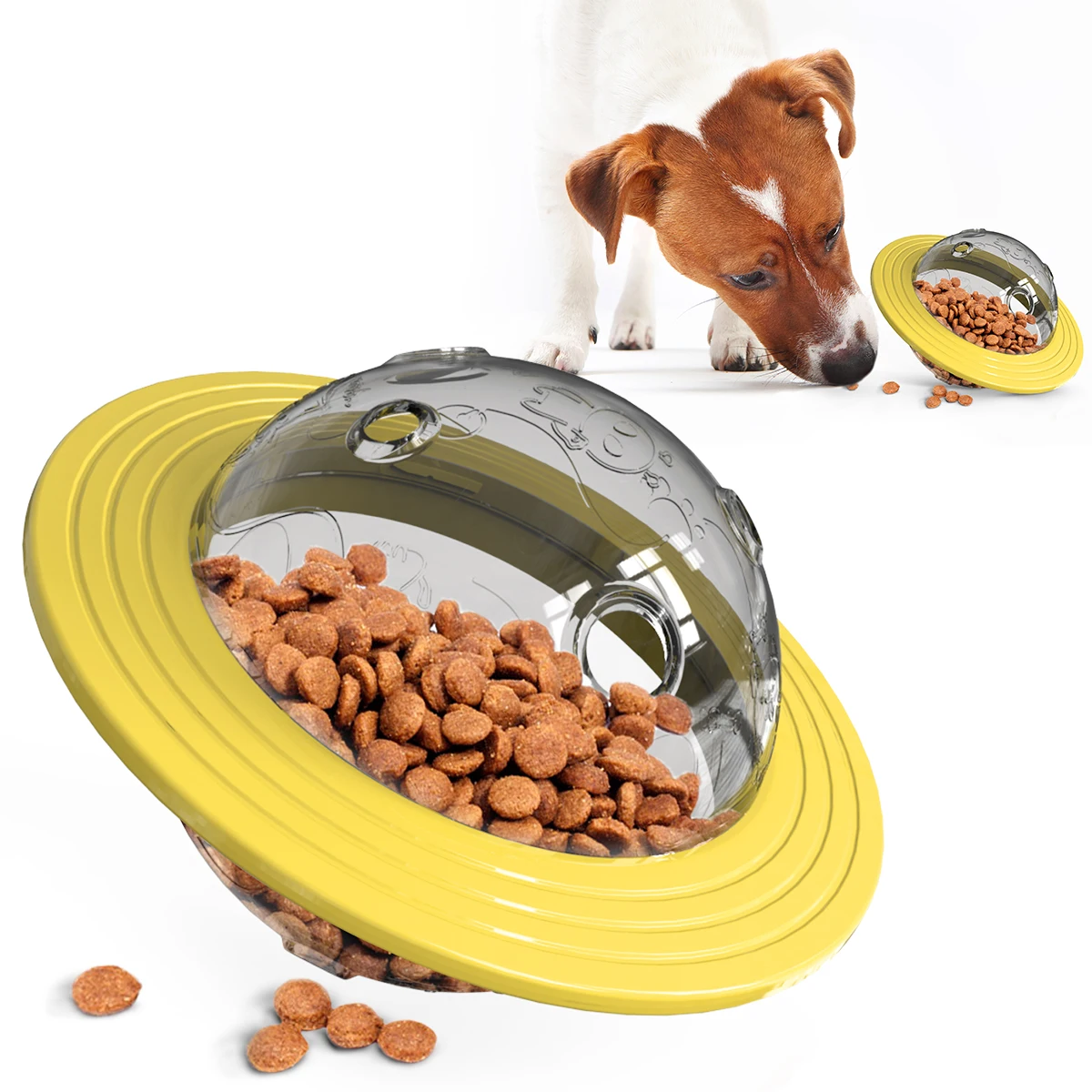 

Dog Food Toys Leaking Dispenser Flying Balls Dog Treat Ball Toys Slow Eating IQ Disk Indestructible for Boredom