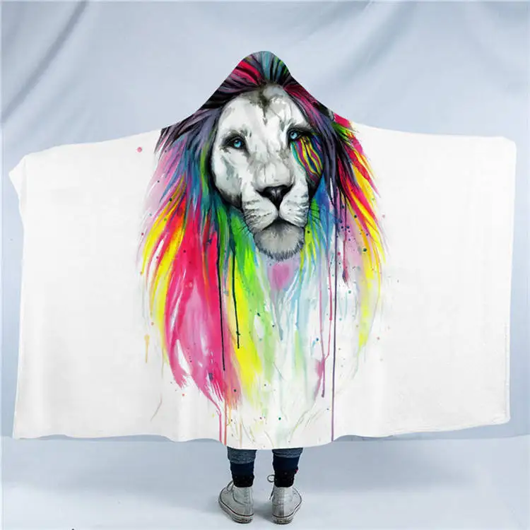 Одеяло с капюшоном Lion by Pixie Cold Art для взрослых, шерстяное Флисовое одеяло с цветочным принтом 150x200 см