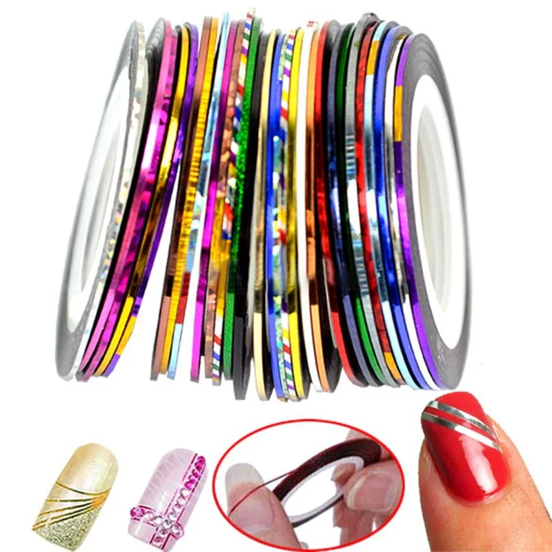 18Pcs / Bag Mixed Colors Radium Nail Line Sticker Roll Striping Tape with 12 Pattern nets Ur Sugar Strong netic | Красота и здоровье
