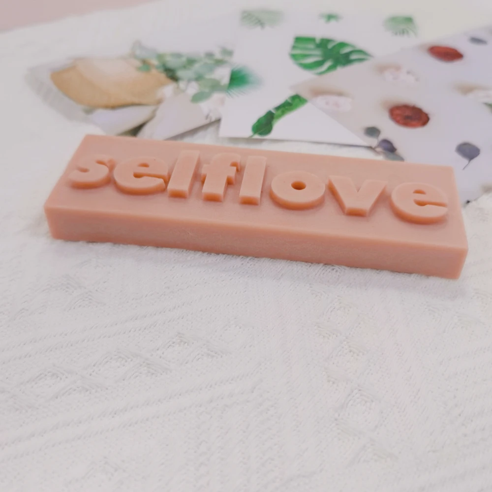 Moldes de silicona de forma rectangular, decoraci&oacute;n hecha a mano de estilo coreano, DIY, molde de vela con eslogan SelfLove-1
