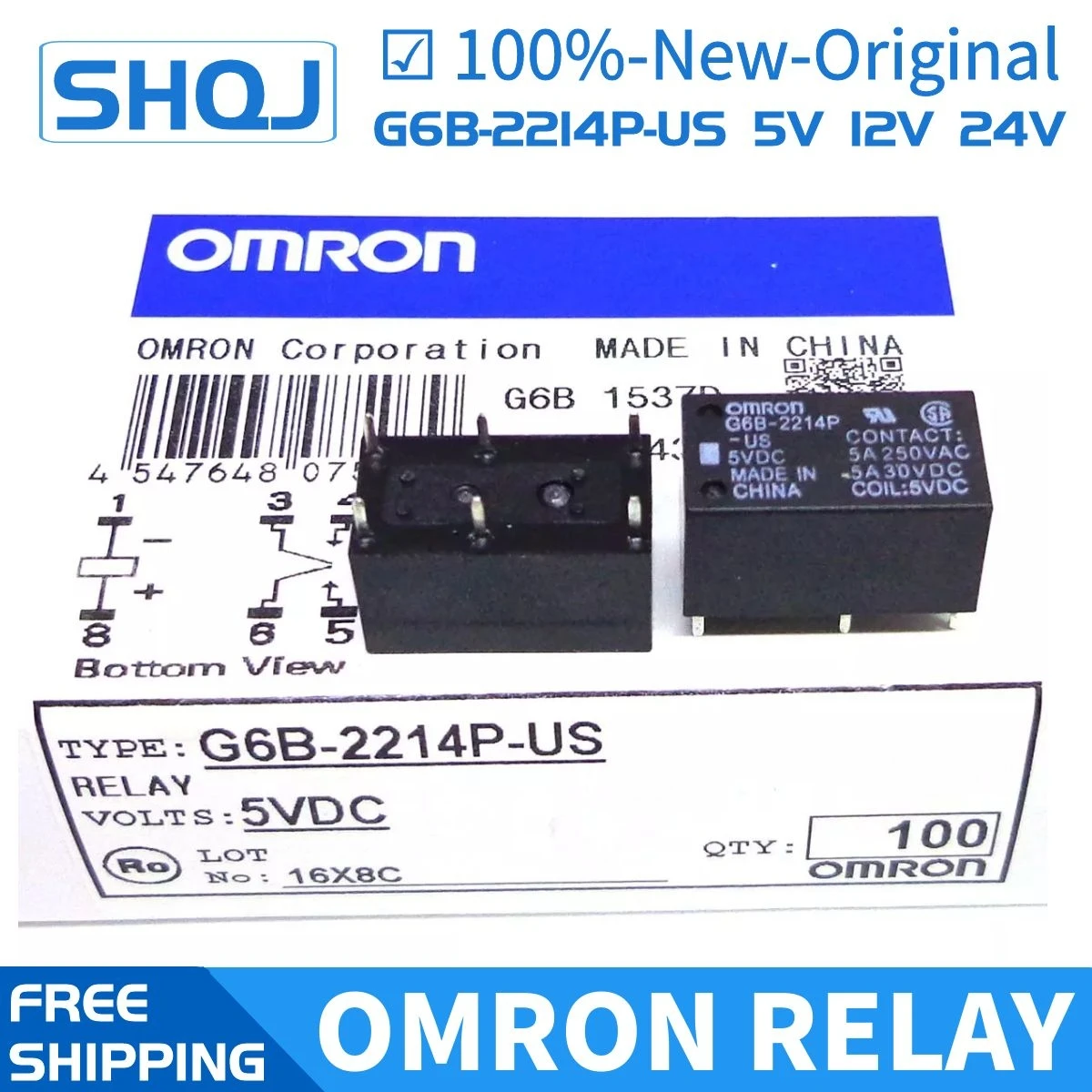 

Реле OMRON G6B-2214P-US 12VDC 24VDC 5VDC 100%-новинка-оригинал, 5 шт.