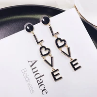 letter love long earrings temperament long pendant square earring for woman