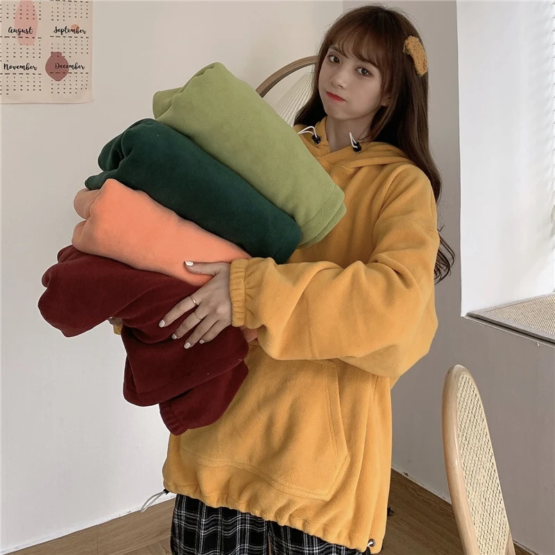

Винтажный свитер Waitmore в японском стиле, Женская свободная флисовая куртка в Корейском стиле, с бархатной подкладкой