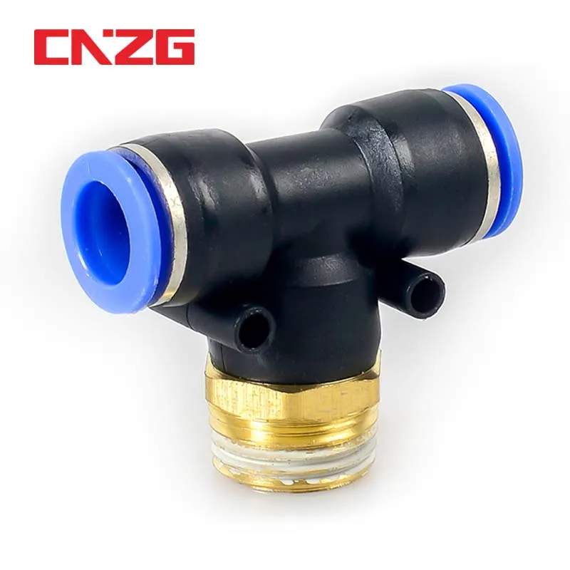 Air Connector Fitting T Shape 6mm 8mm 10mm 12mm 4mm Hose Pipe to 1/8&quot 1/4&quot M5 3/8&quot 1/2&quot BSPT Male Thread Pneumatic Coupler GOLD |