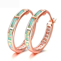 classic female imitation white fire opal big hoop earrings for women rose gold birthstone earring engagement wedding jewelry