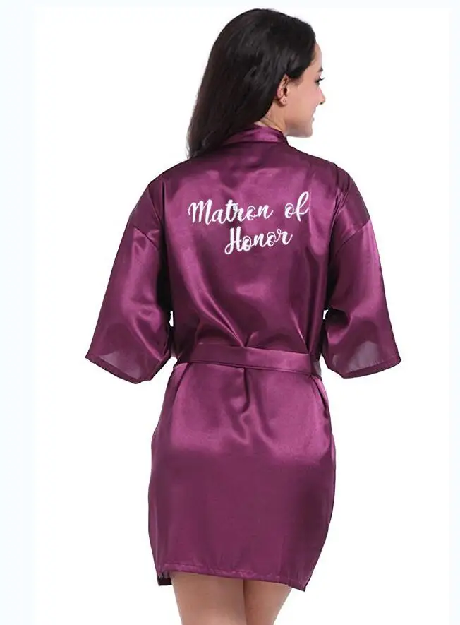 purple matron Honor Темно-фиолетовый свадебный наряд подарок для невесты получить свадебное кимоно Женский Атласный халат для бабушек свадебные платья - Цвет: purple matron Honor