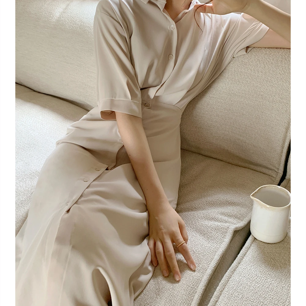 

Spring Autumn Women Long Sleeve Bandge Shirt Dress Casual Buttons Slim Clothes Robe Femme Vestido