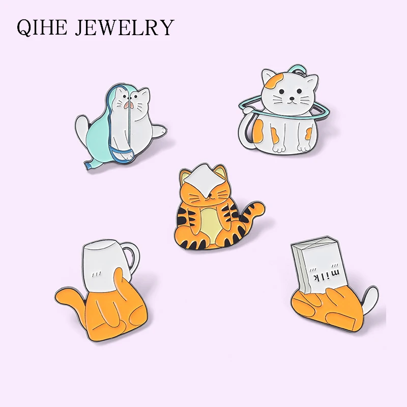 

Lapel Pin Cartoon Funny Cat Hide in the Box Enamel Pin for Backpack Woman's Brooches Decorative Metal Badge Jewelry for Friends
