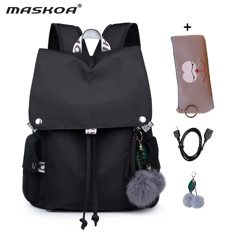 Черные женские рюкзаки Студенческая школьная сумка USB зарядка рюкзак для