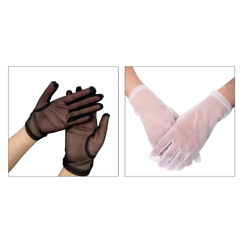

N7MF Women Short Lace Gloves Wrist Length ELegant Tulle Full Finger Gloves Bridal Anime Cosplay Novelty Accessories