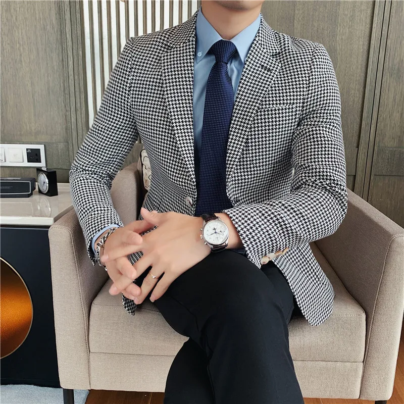 

British Style Autumn Winter Business Casual Vintage Blazer Jacket Men Clothing 2021 Slim Fit Formal Wear Two Buttons Coats M-3XL