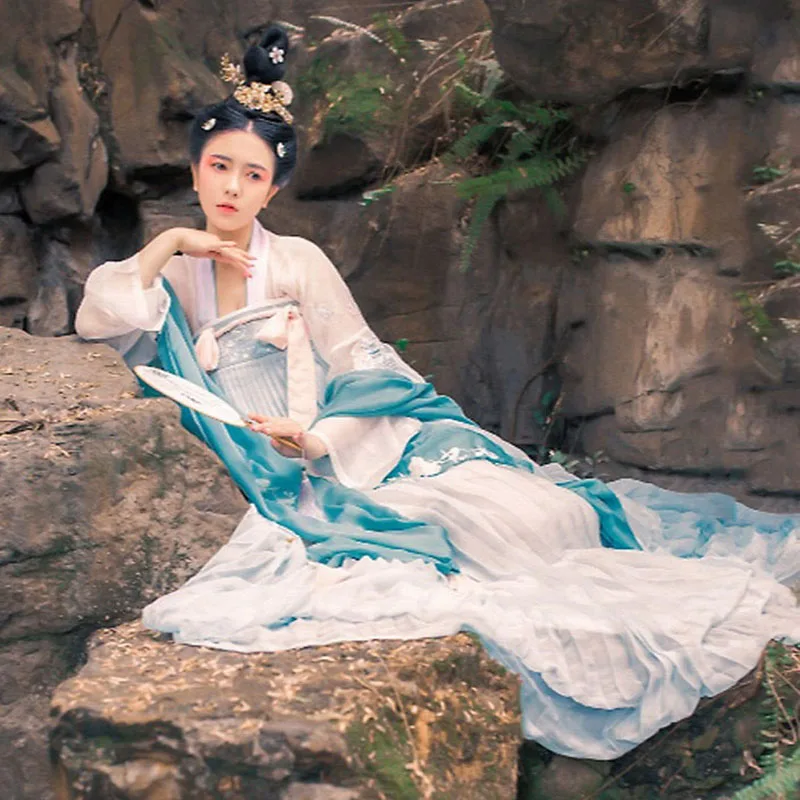 White Hanfu Suit Династия Тан ханьфу платье для женщин Древний китайский костюм национальный народный танец сцена китайский стиль косплей фестиваль Vestidos - Цвет: White Hanfu Suit