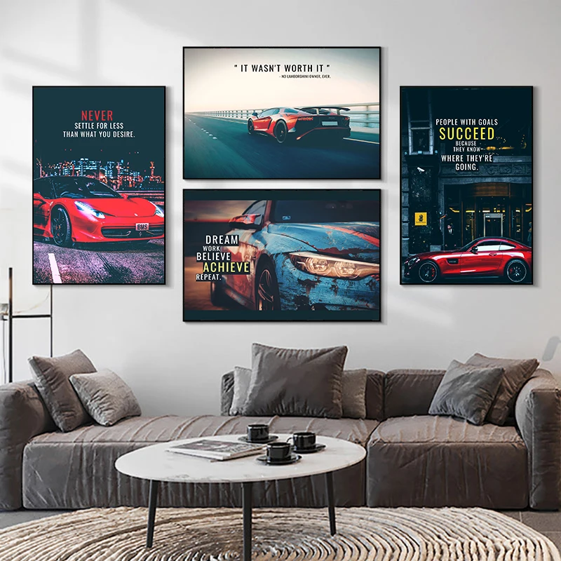

Car Motivation Quotations Canvas Print Painting Work for Your Own Dreams Posters Supercar Wall Art Pictures for Home Wall Decor