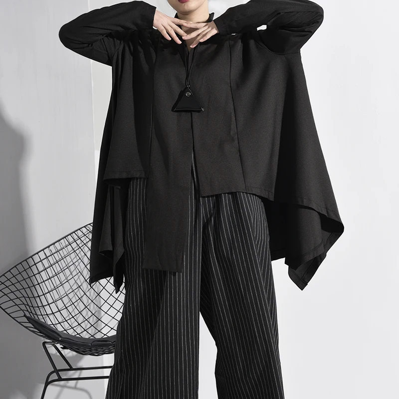 Тренчкот LANMREM женский однотонный асимметричный свободная однобортная ветровка с