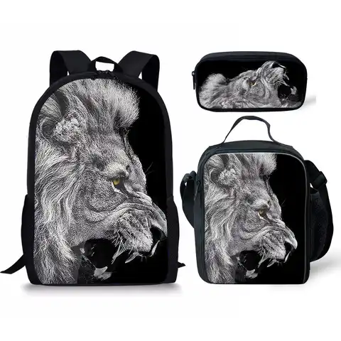 Комплект из трех предметов, рюкзак с принтом льва, тигра и Пантеры, легкий мужской и женский Ланч-бокс с чехлом
