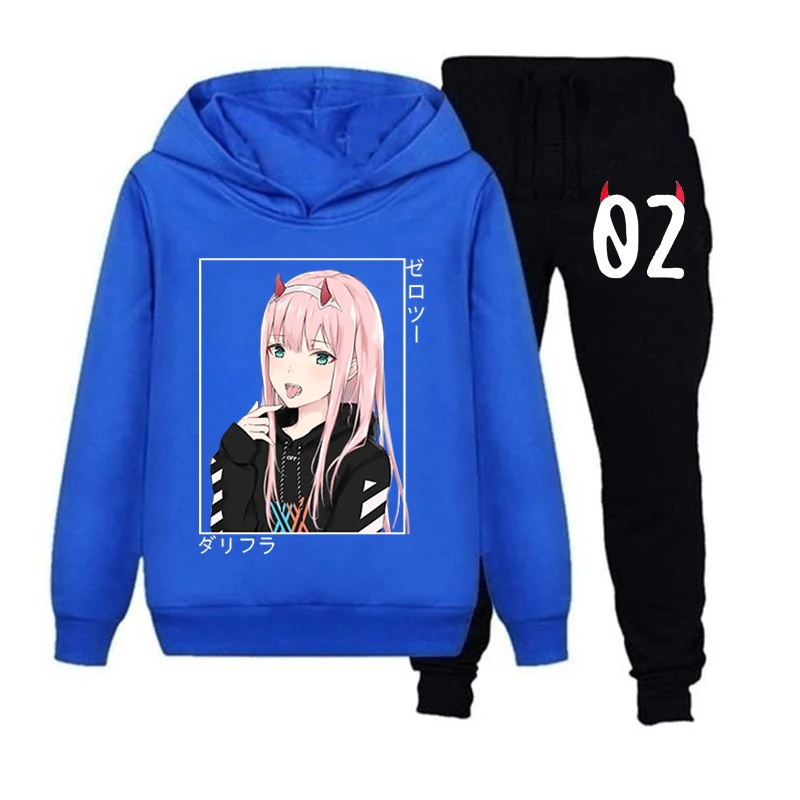 Children Clothing Sets Boy Girl DARLING In The FRANXX Zeo Two Anime Hoodies Sweatshirt+Pants 2 Pcs Clothes Kids Outfits Suits