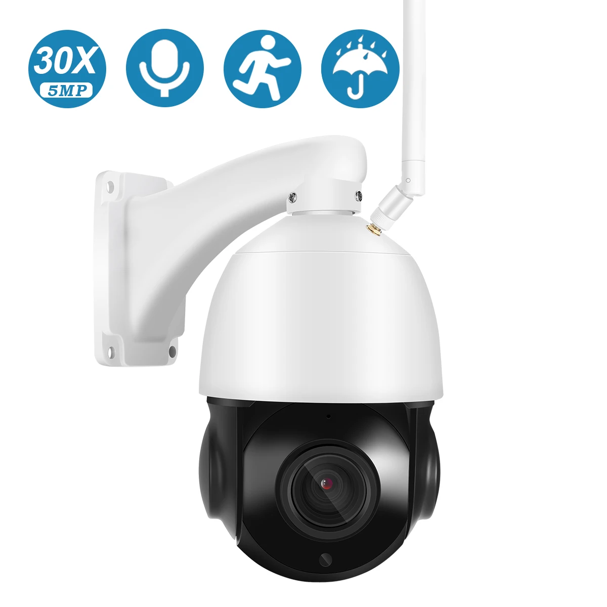 Câmera IP 3MP 5MP PTZ WiFi ao ar livre sem fio 30X com zoom óptico de rastreamento automático IR Night Vision CCTV vigilância