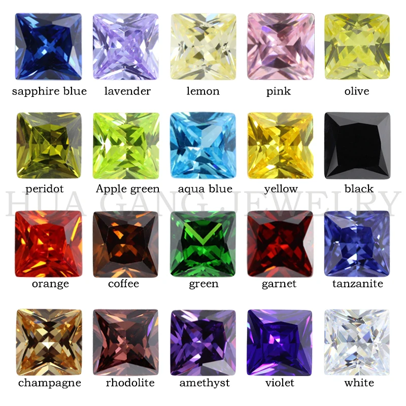 

Cubic Zirconia Stone Multicolor Square Shape Princess Cut Loose CZ Stones Synthetic Gems Beads For Jewelry 2x2~14x14mm AAAAA