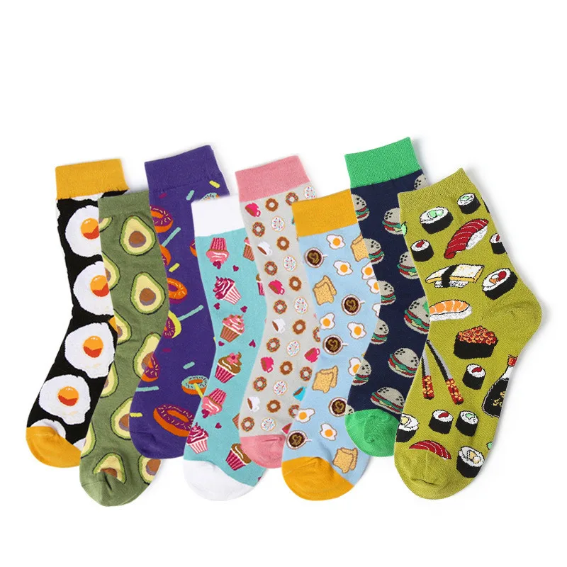 Носки женские в стиле Харадзюку с изображением фруктов/яиц/мороженого и