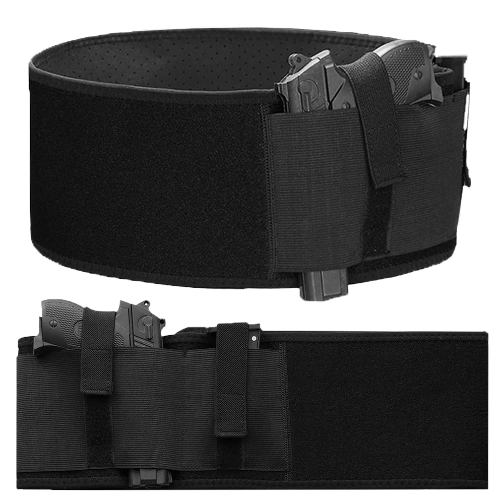 Concealed Belly Band Gun Holster Airsoft Handgun Holster with Mag Slot Gun Pouch Waist Bag Invisible Elastic Belt for Hunting 