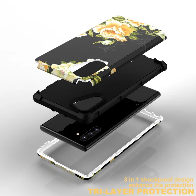 Peony Flower Armor Phone Case For Samsung Galaxy S10 S9 Plus Note 10 Luxury Hybrid 3 in 1 Shockproof Hard Cover Coque |