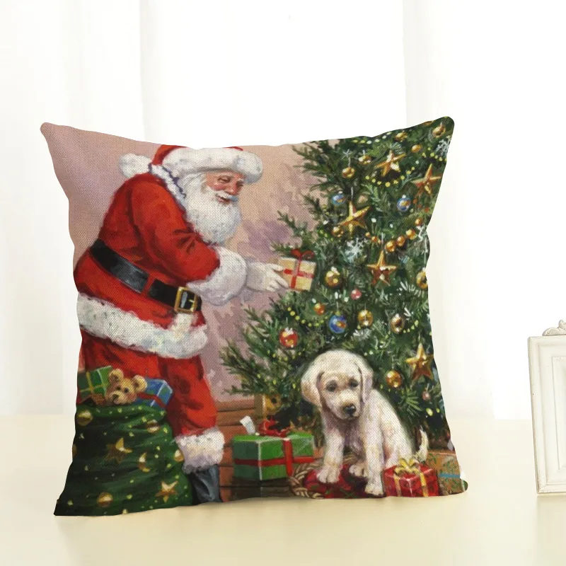 Merry Christmas Pillow Case 45x45 cm Santa Claus Dogs Cover Seat Pillowcase Home Decorative Party Sofa Cushion | Дом и сад