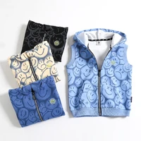 korean style fashion style childrens spring and autumn hooded full printed smiley face boys and girls waistcoat vest