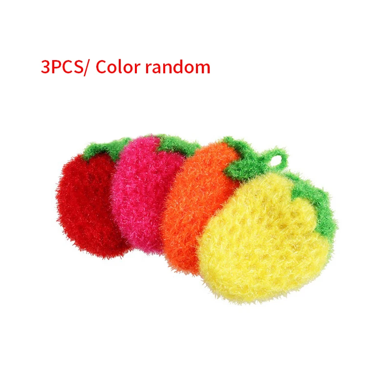 

3 Pcs Strawberry Tea Towel Bowls Wash Towel Scrubber Scouring Pad Dishes Cleaning Tool