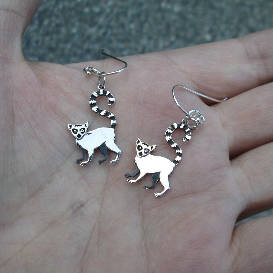 

QIMING Lemur Charm Earrings For Women Cute Animal Jewelry Silver Dangle Drop Earrings Party Birthday Gift