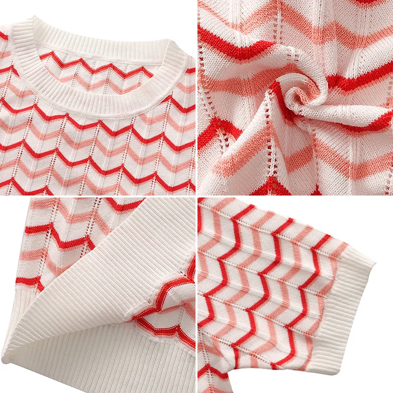 

SAYTHEN 2021 Summer New Women Fashion Patchwork Sweet Thin Short T-Shirt Stripe High Quality Brand Tops Ladies O-Neck Tees