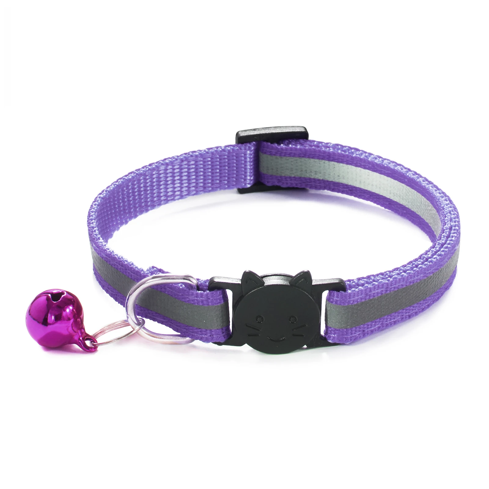 

Hot Cats Bell Collars Colorful Reflective Adjustable Nylon Riband Buckles Pet Collar Safe For Cat Head Button Cute Accessories