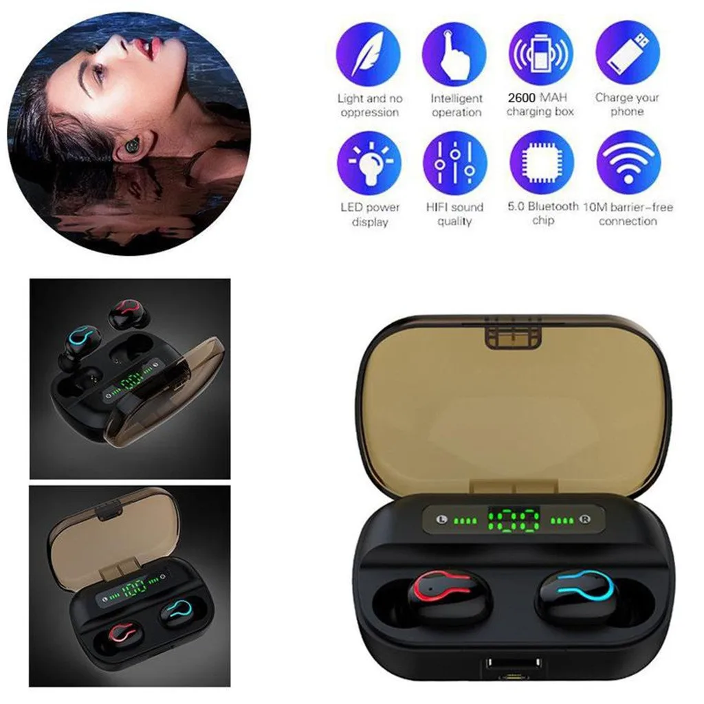Беспроводные наушники 50 # Bluetooth 5 0 TWS гарнитура Hi Fi мини для спорта и бега поддержка